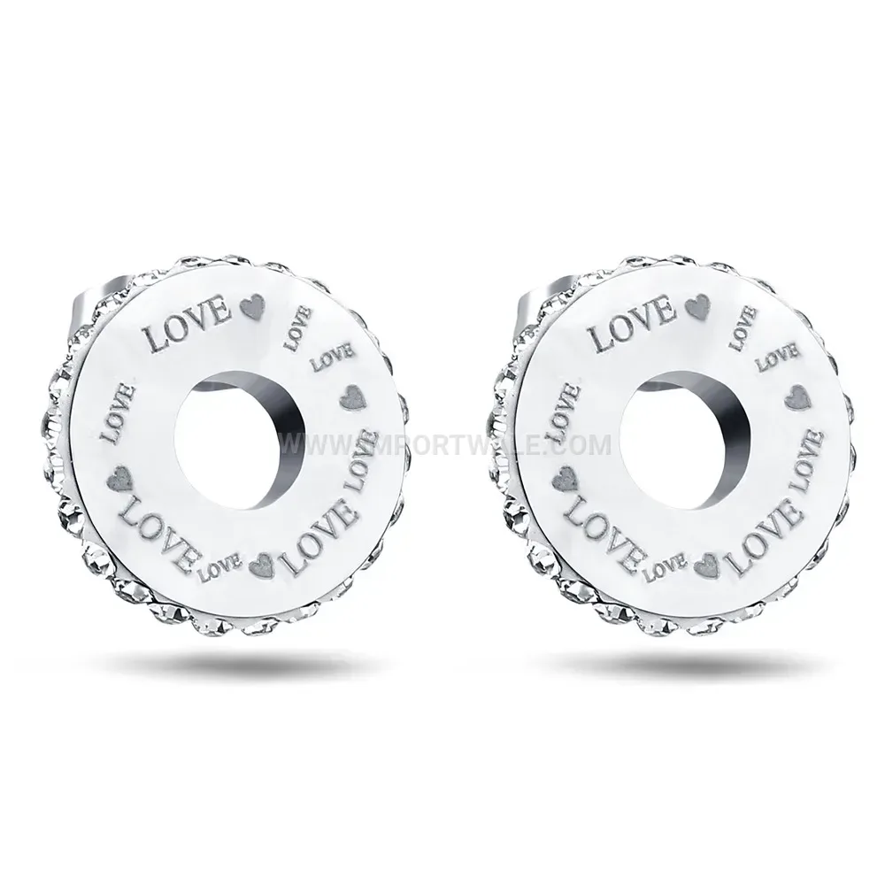 Gold Plated Stainless Steel Round Love Engraved Stud Earrings
