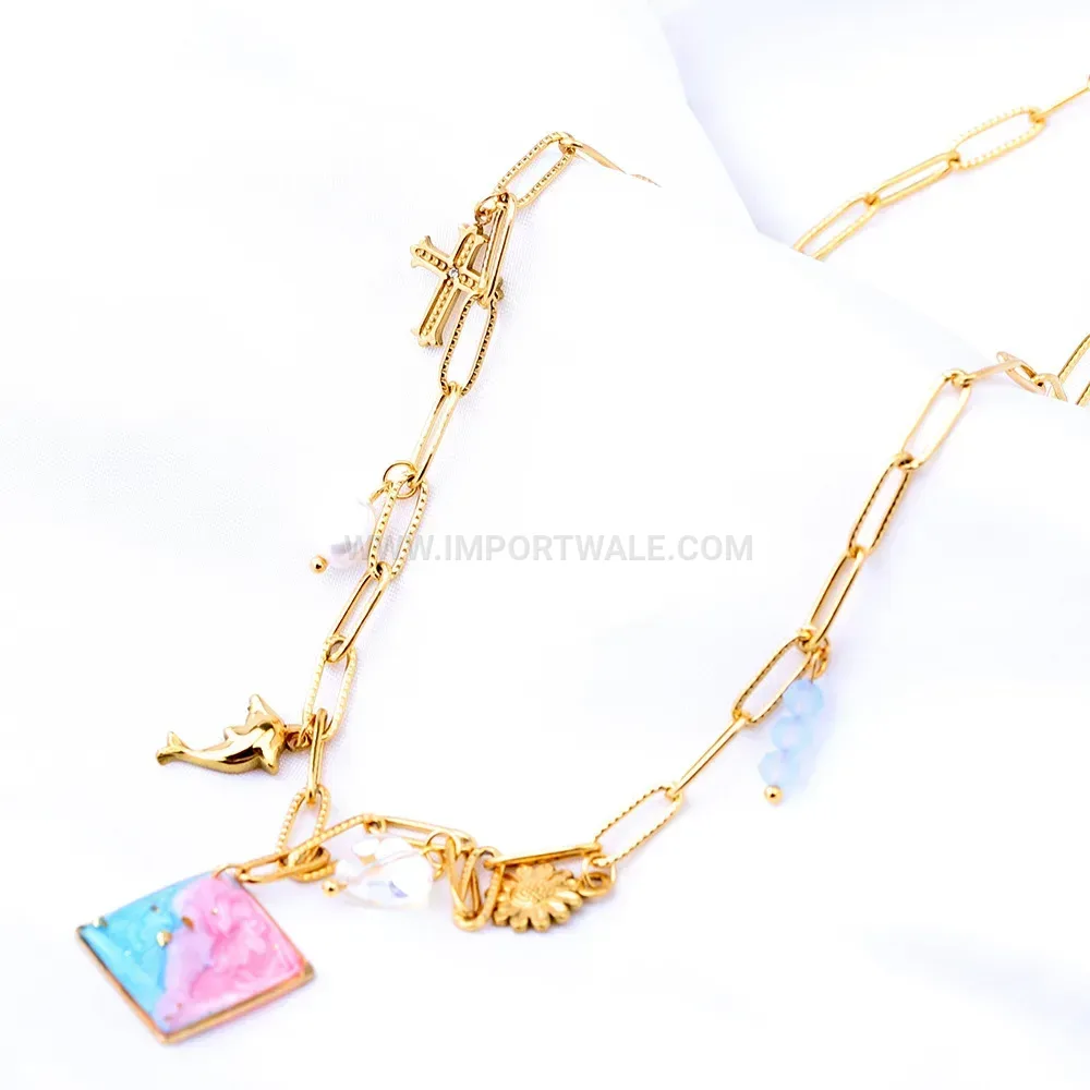 Stainless Steel Ocean Theme Heart Charm Pendant Necklace