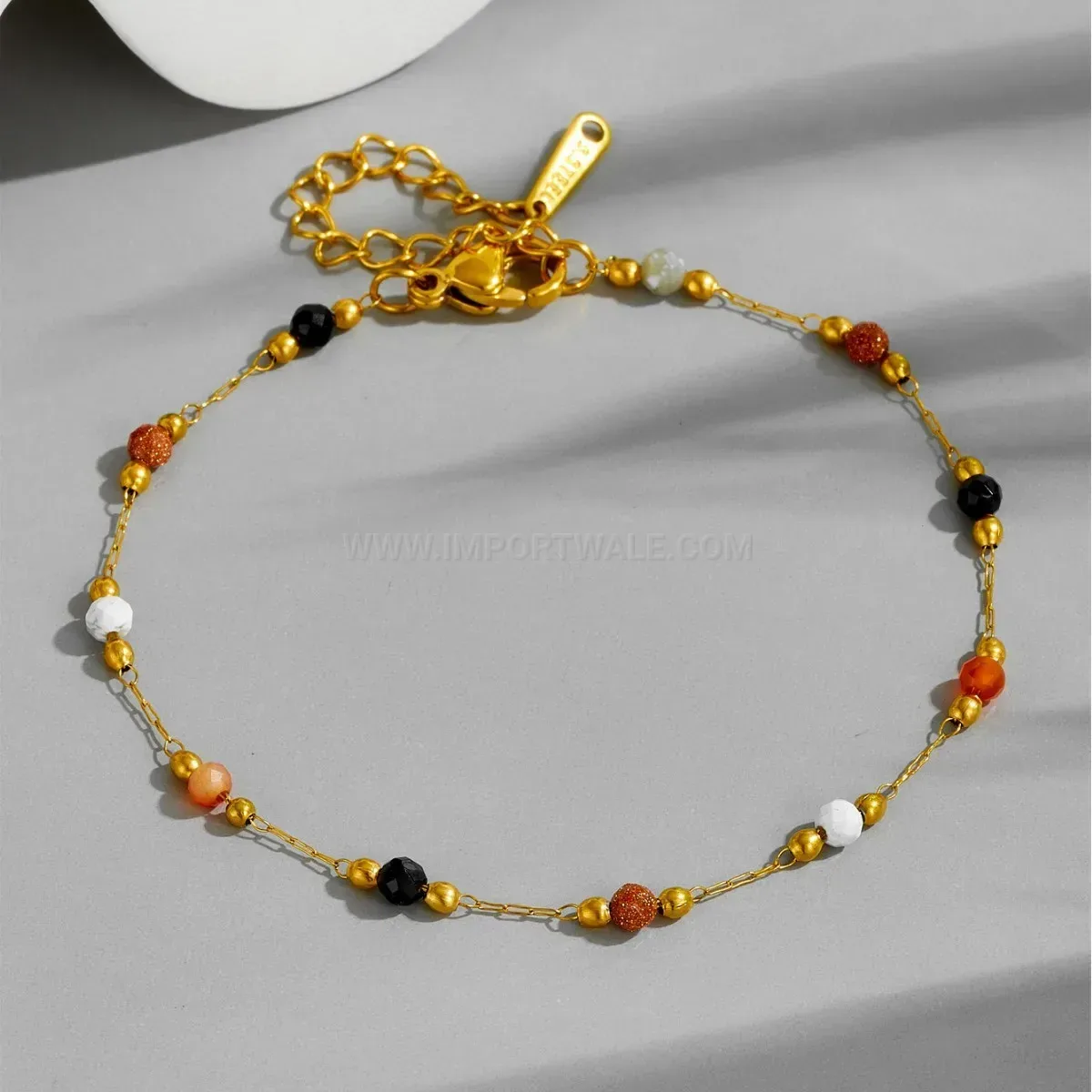 Beaded Natural Stone Titanium Steel Jewelry Set