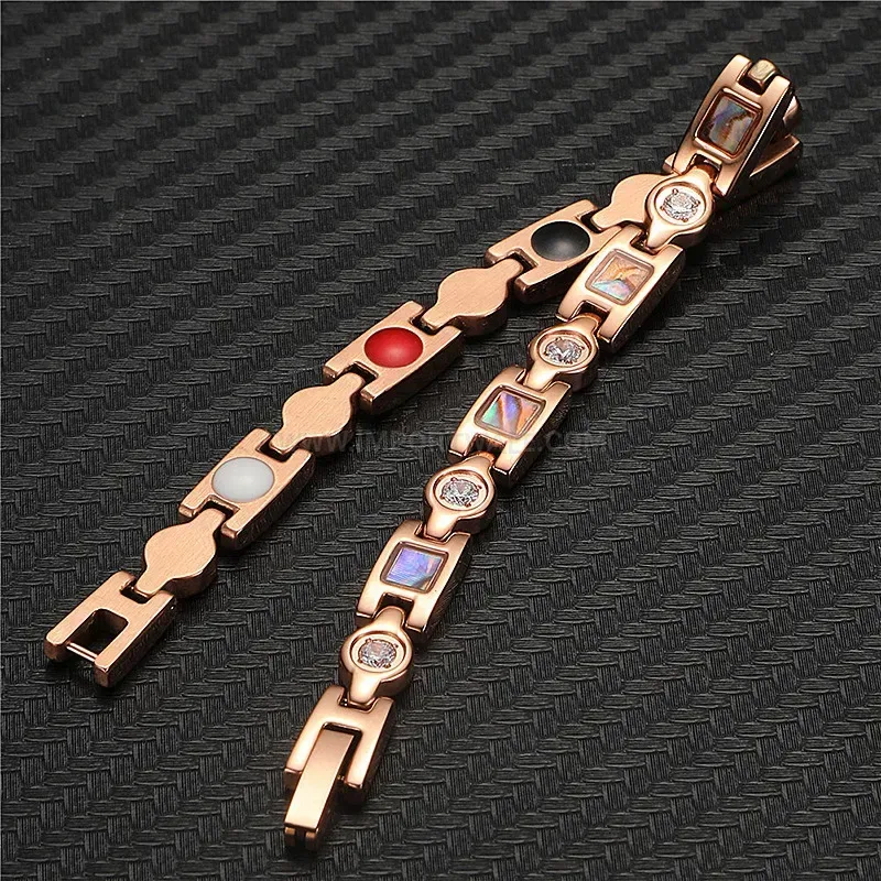 Trendy Rose Gold Titanium Steel Zirconia Shell Magnetic Bracelet