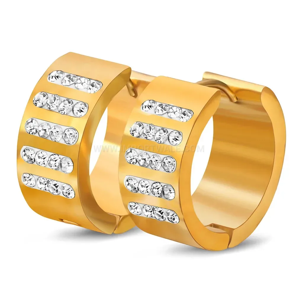 Chic Gold Plated Crystal Embedded Stainless Steel Huggie Earrings