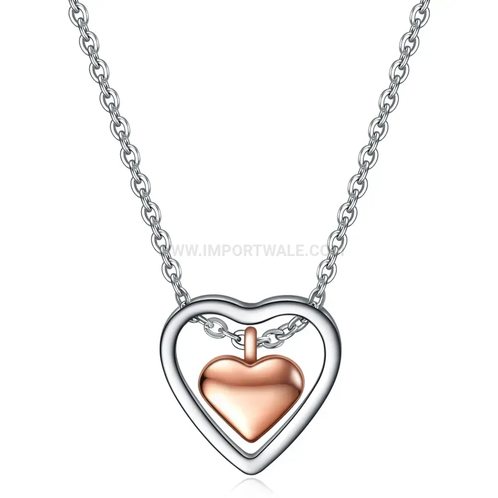 Stainless Steel Layered Cutout Double Heart Pendant Necklace