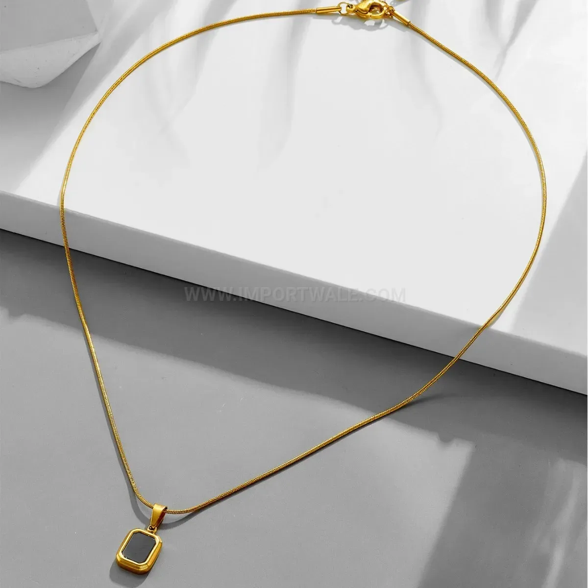 Chic Square Black Shell Pendant Titanium Steel Necklace