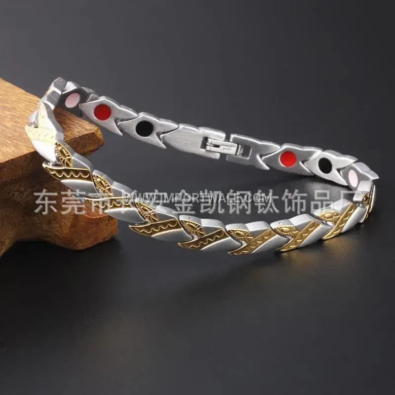 Two-Tone Stainless Steel Snake Motif Magnetic Bio Bracelet