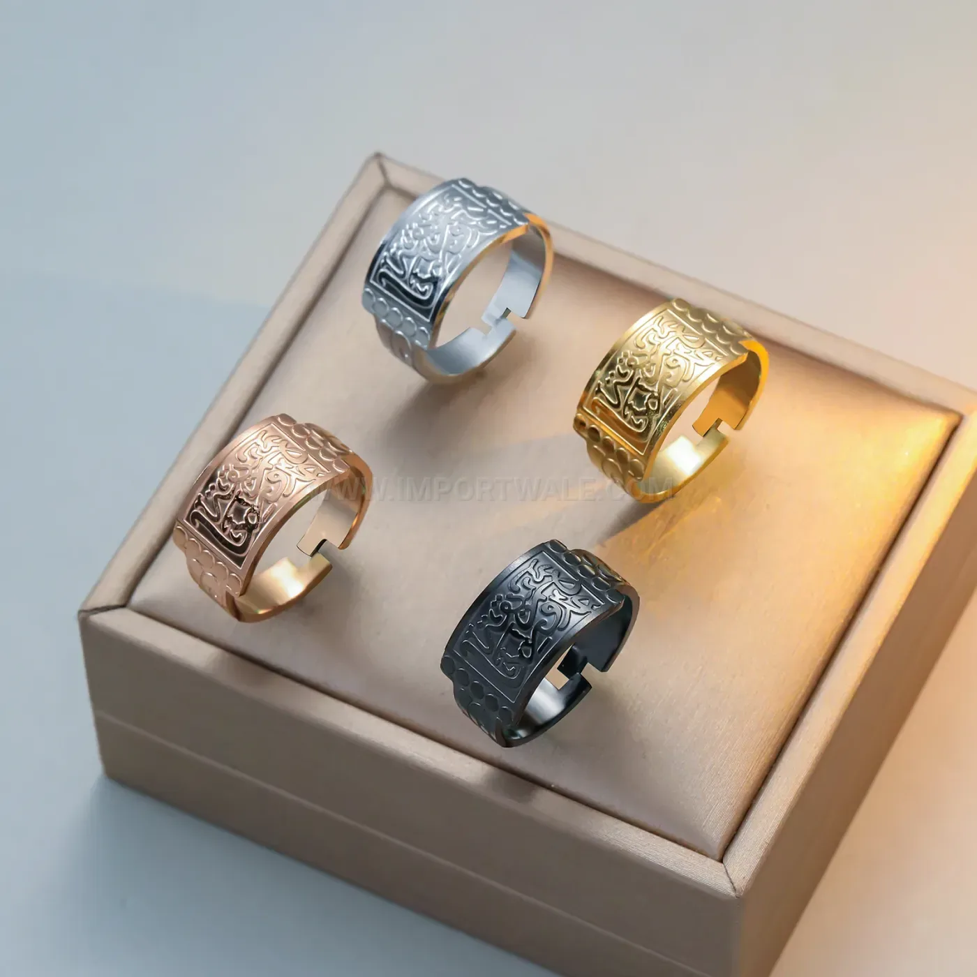 Fashion Gold PVD Stainless Steel Open Band Allah Calligraphy Ring