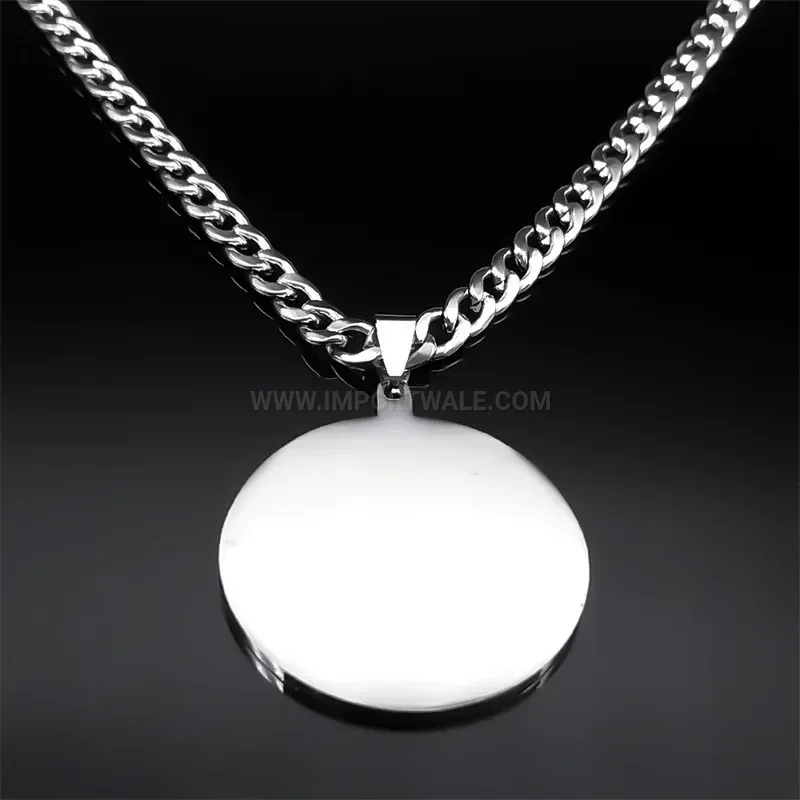 Modern Men's Circular Stainless Steel Islamic Calligraphy Pendant Necklace