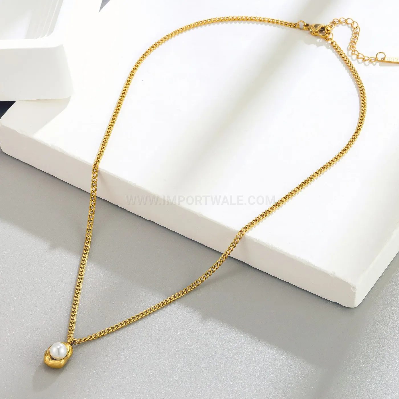 Elegant Stainless Steel Pearl Bead Pendant Necklace