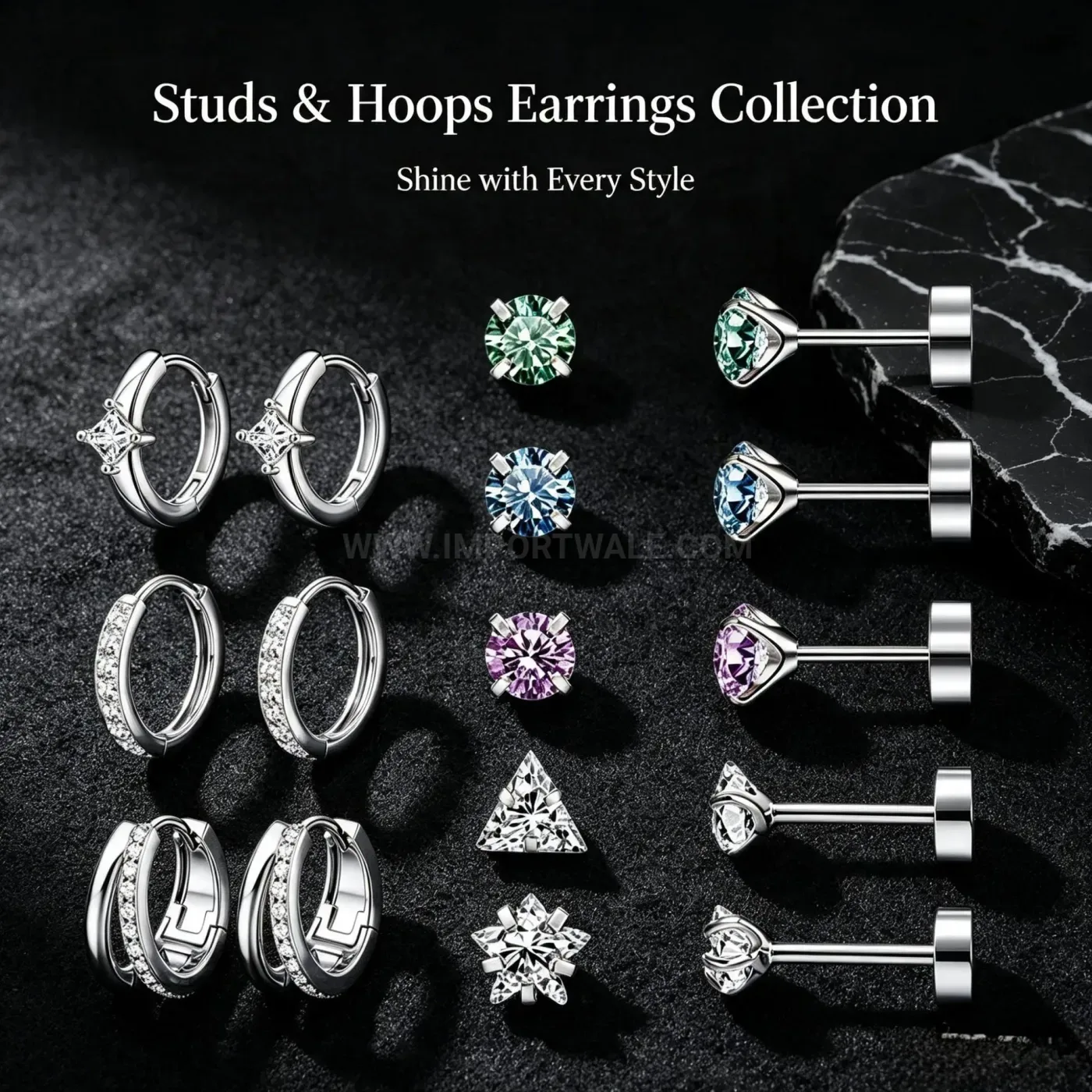 Classic Sparkling Flat Back Stainless Steel Ear Stud Set