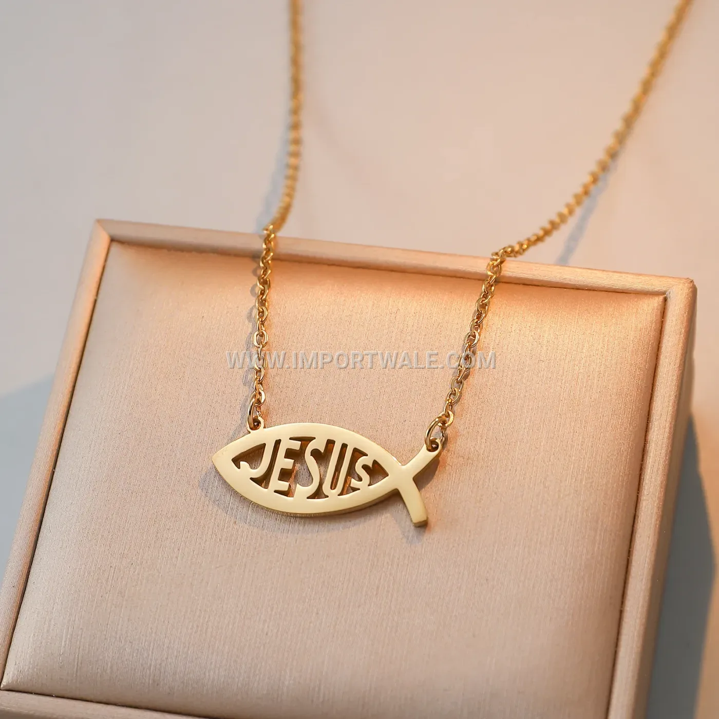 Gold Plated Stainless Steel Christian Ichthys Pendant Necklace