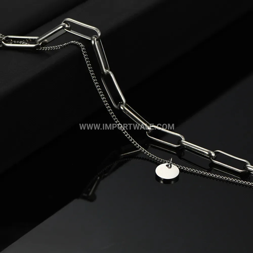 Double Layer Stainless Steel Bracelet with Pin Clasp Accent