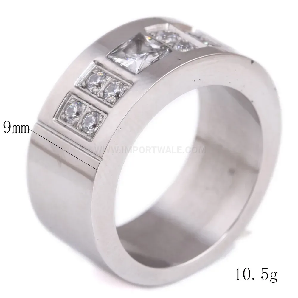 Double Row Zircon Accent Stainless Steel Band Ring