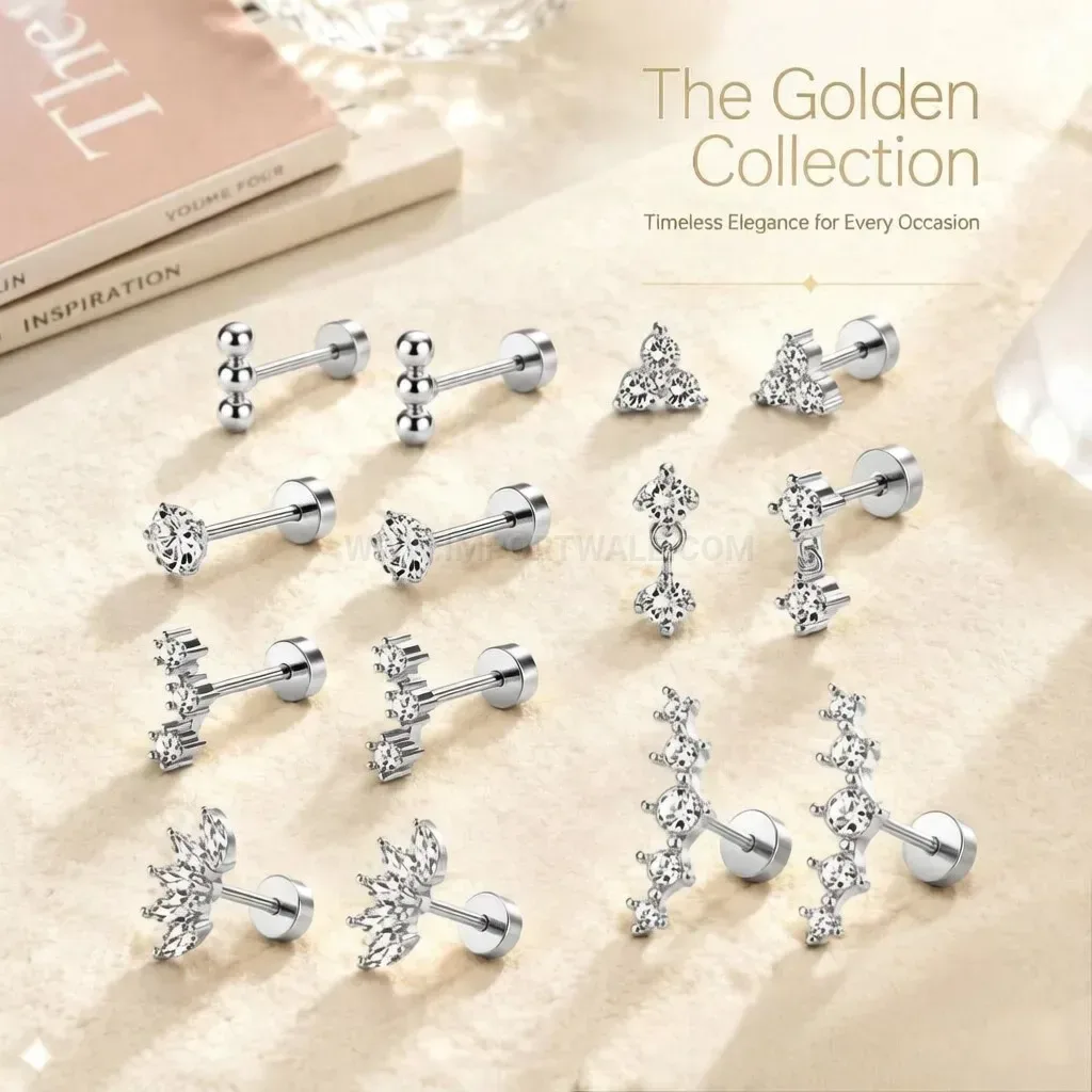 Chic Minimalist Geometric Stainless Steel Flat Back Cartilage Stud Earrings