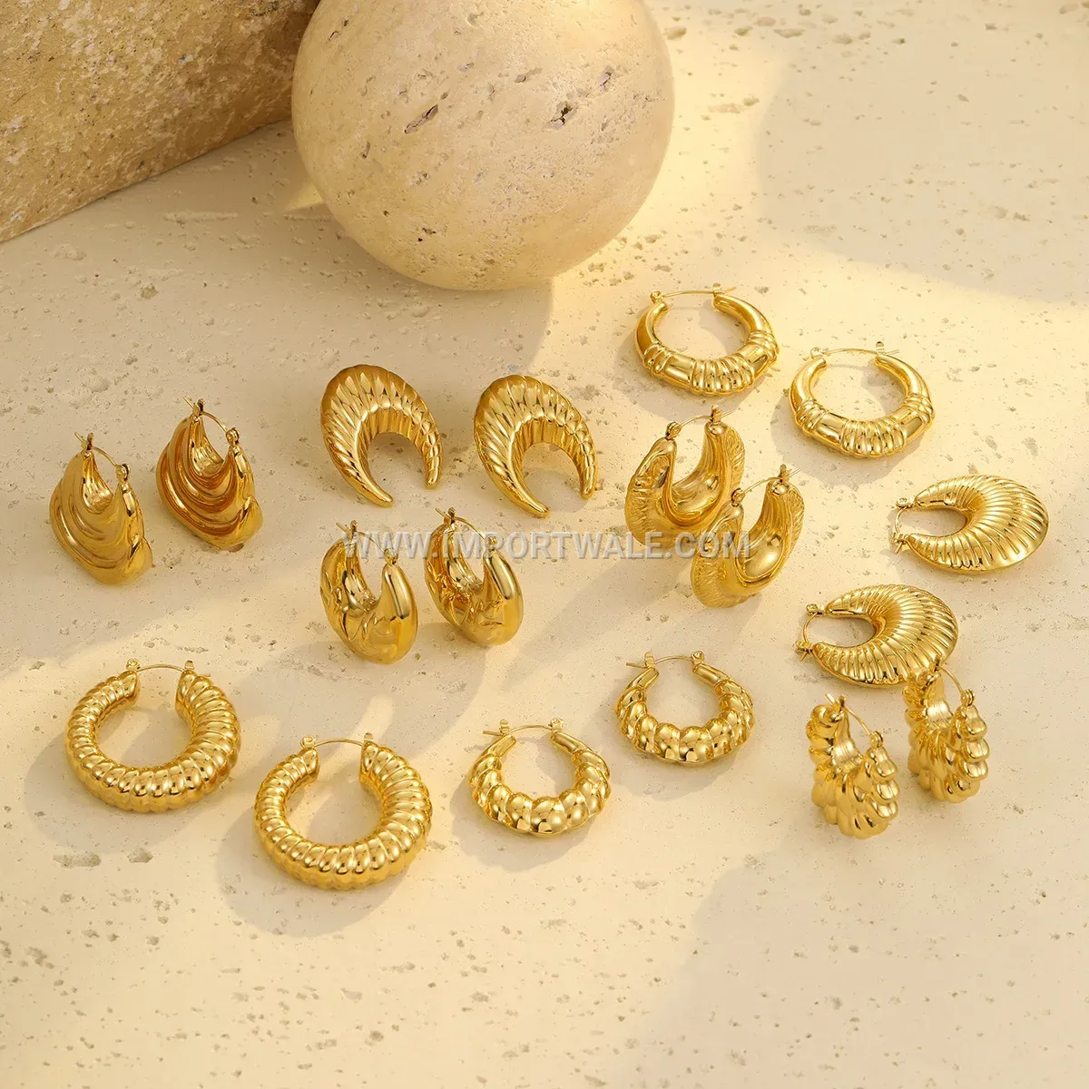18K Gold Plated Geometric Openwork Stainless Steel Stud Earrings