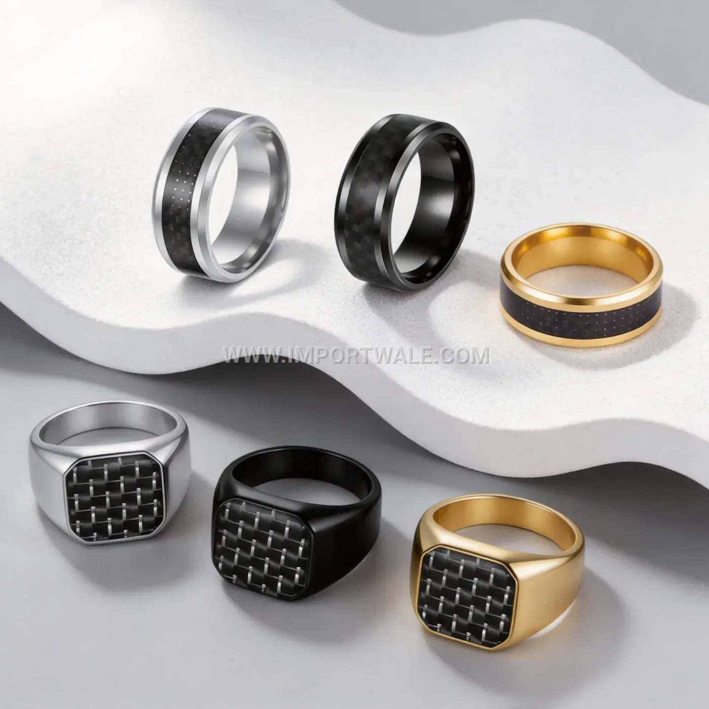 Carbon Fiber Inlay Stainless Steel Signet Ring