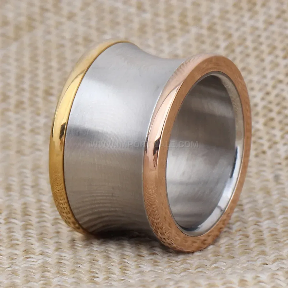 Fashion Polished Two-Tone Tri-Band Stainless Steel Statement Ring
