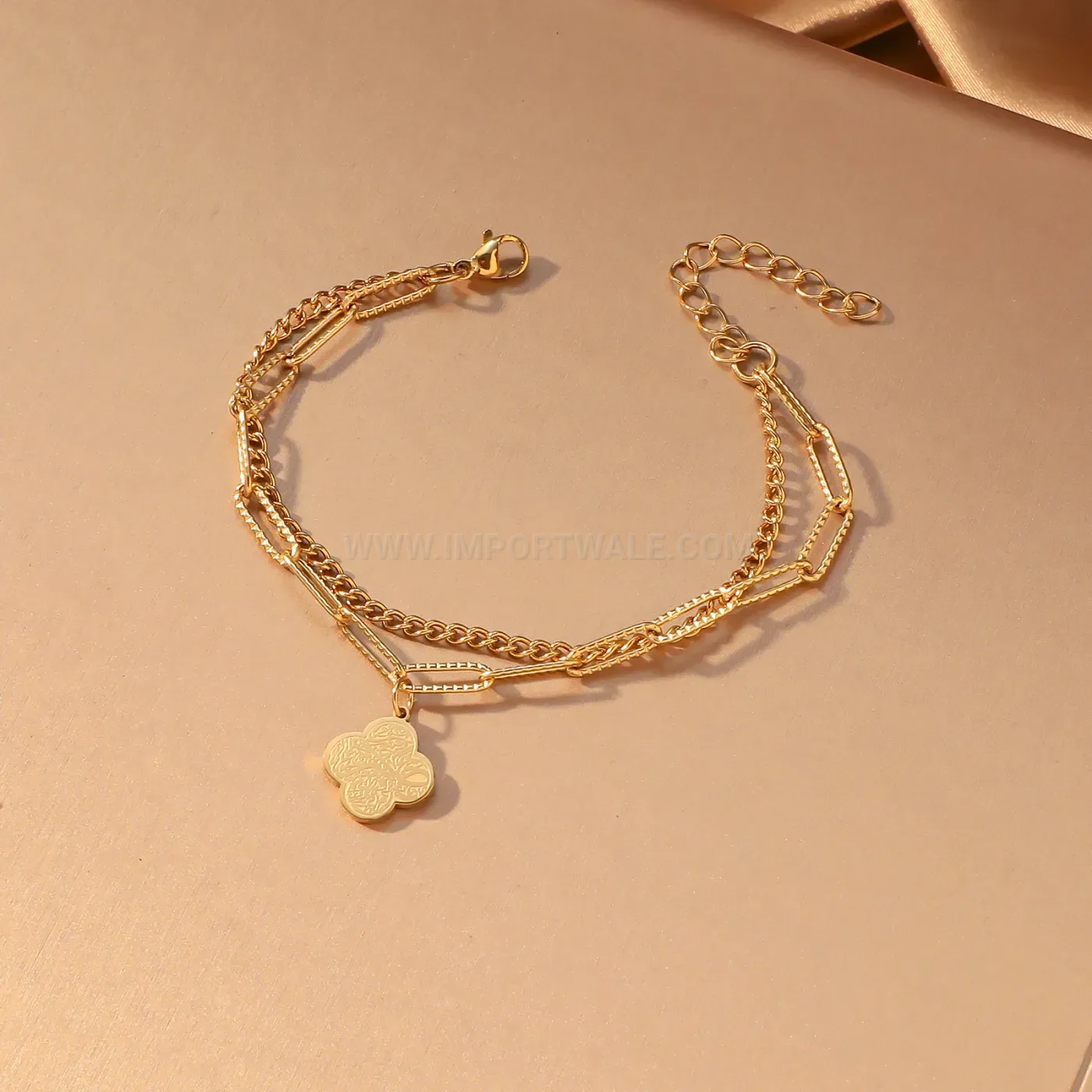Layered Stainless Steel Arabic Calligraphy Clover Link Chain Bracelet