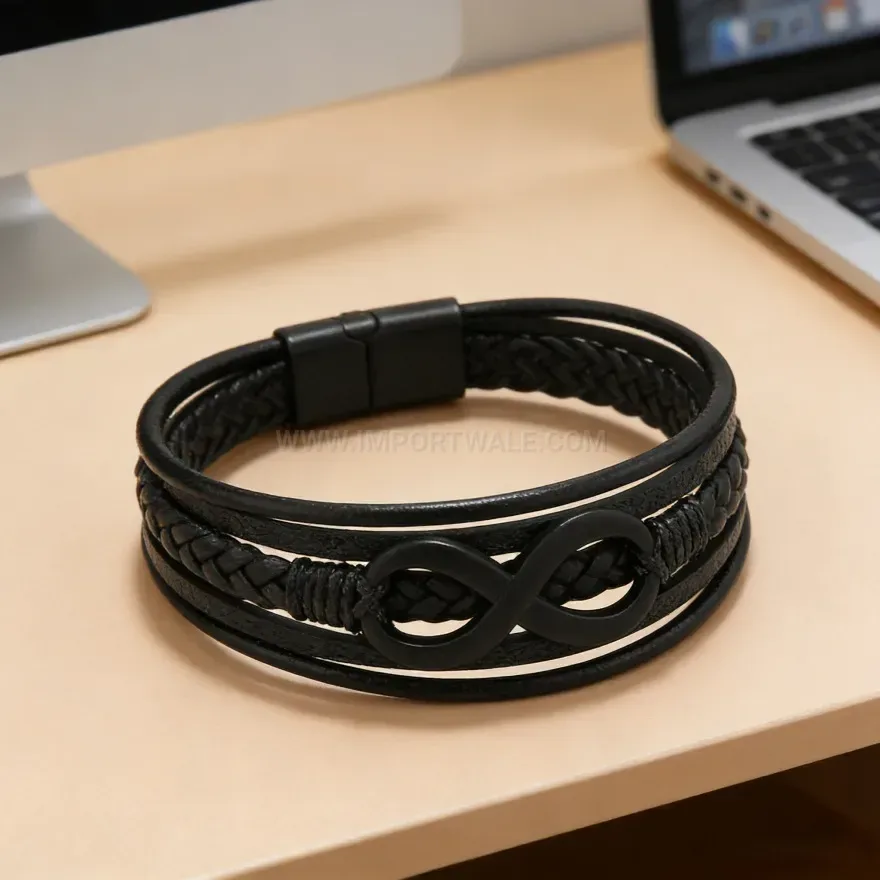 Premium Multi Layer Braided Leather Infinity Symbol Magnetic Bracelet