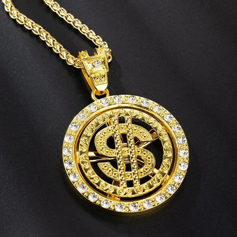 Stylish Spinning US Dollar Sign Pendant Zinc Alloy Men Hip Hop Necklace