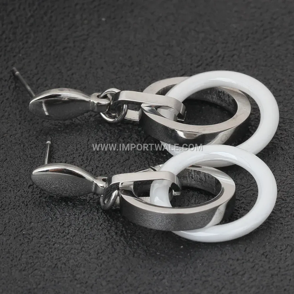 Minimalist Stainless Steel and Ceramic Circular Stud Earrings