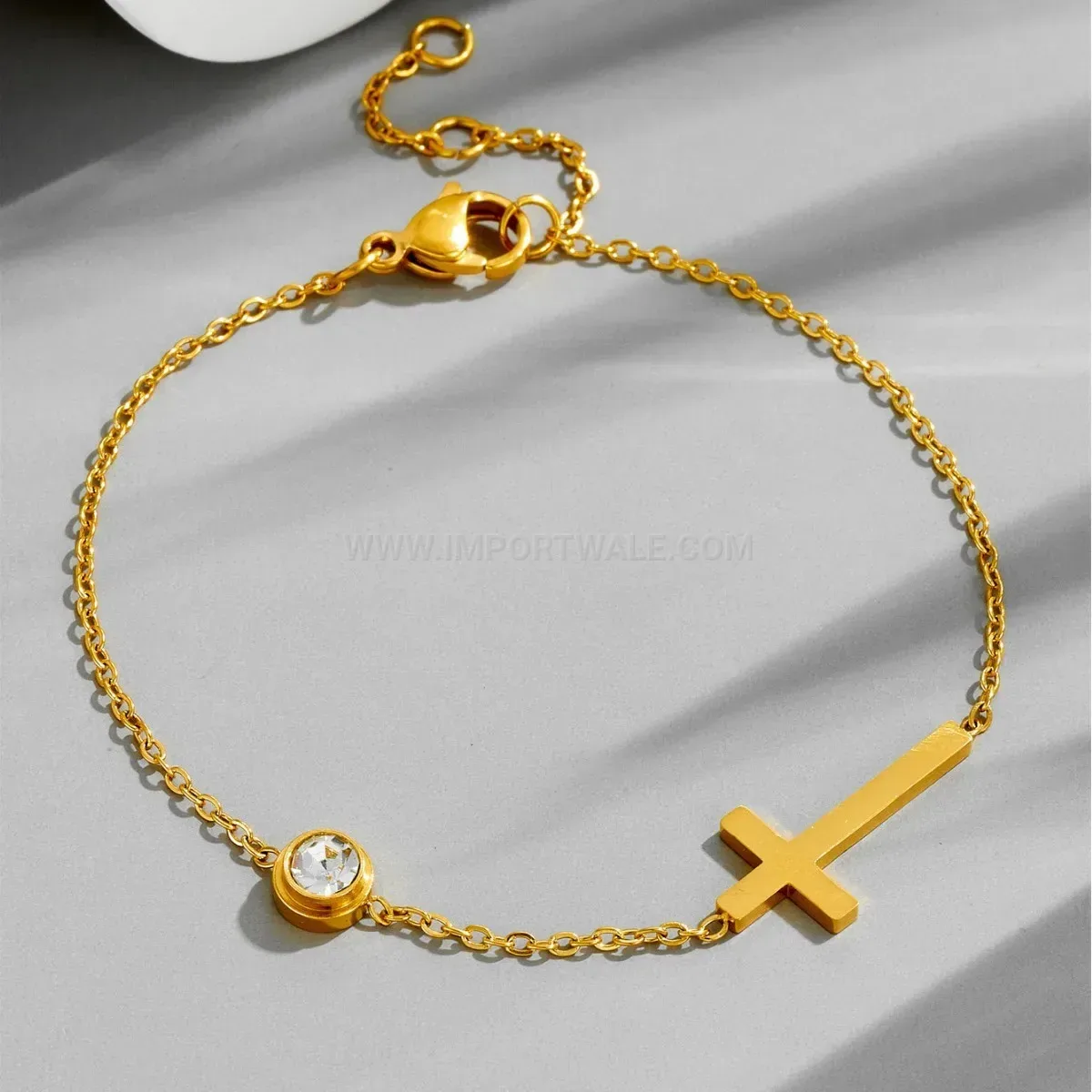 Stylish Minimalist Titanium Steel Cross Rhinestone Bracelet and Necklace