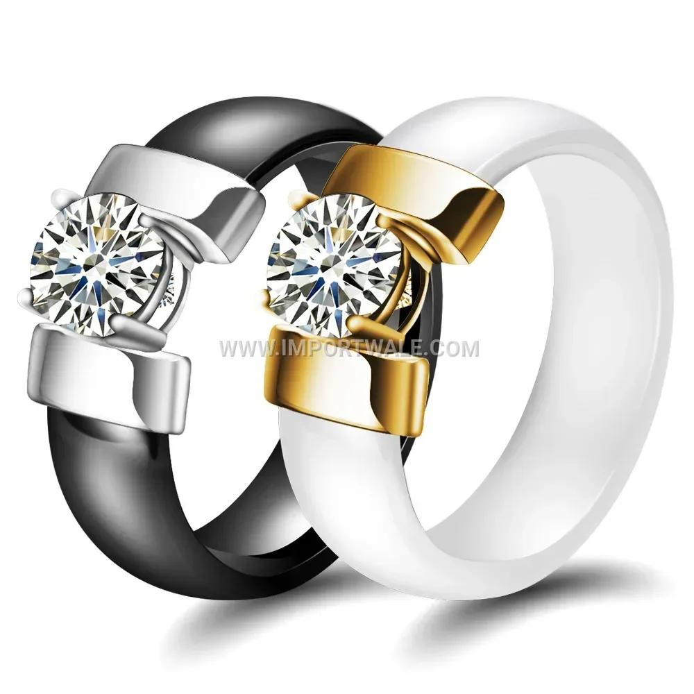 Sleek 6mm Ceramic Ring with Zircon Accent Details