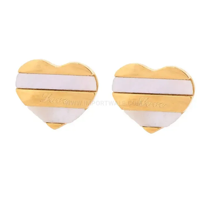 Classic Gold Stainless Steel Striped Heart Stud Earrings