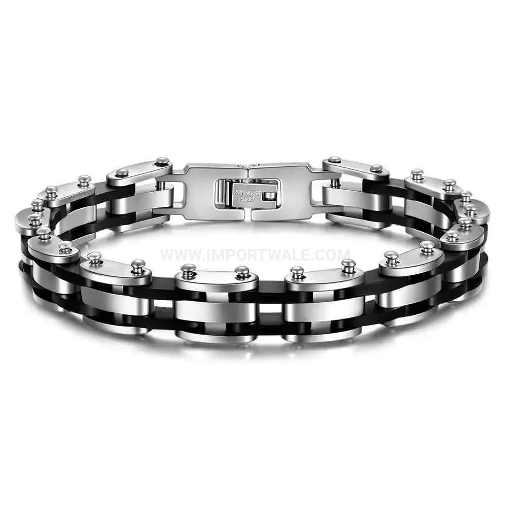 Multi Layer Stainless Steel Silicone Band Bracelet 13MM