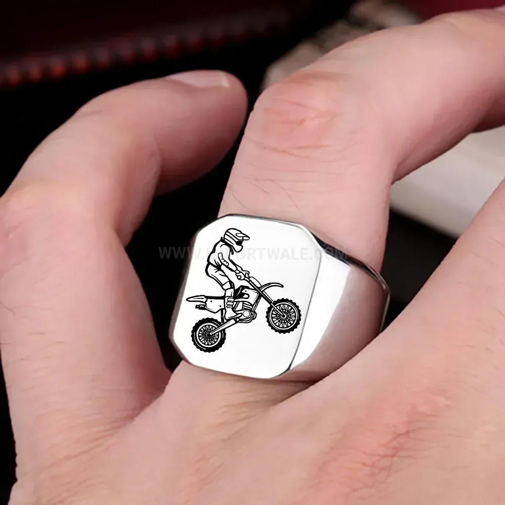 Bold Square Flat Top Motorcycle Engraved Stainless Steel Ring