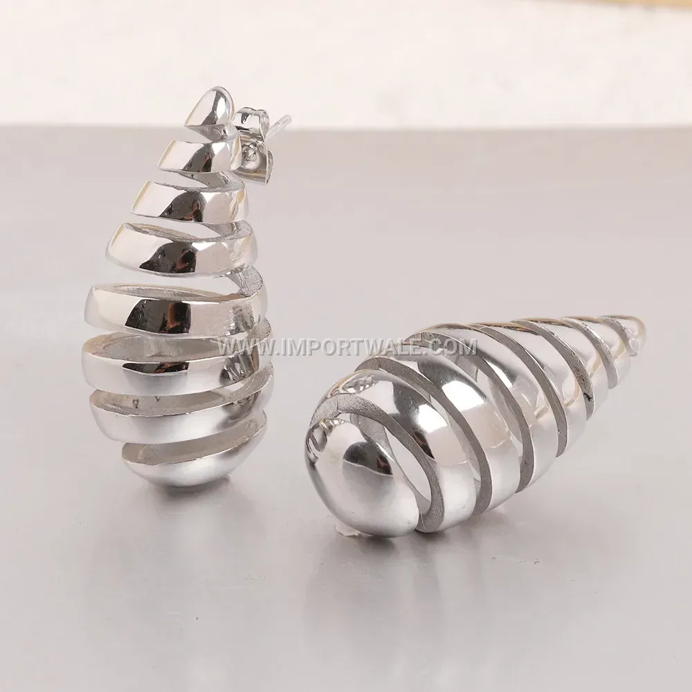 Threaded Teardrop Cutout Stainless Steel Stud Earrings