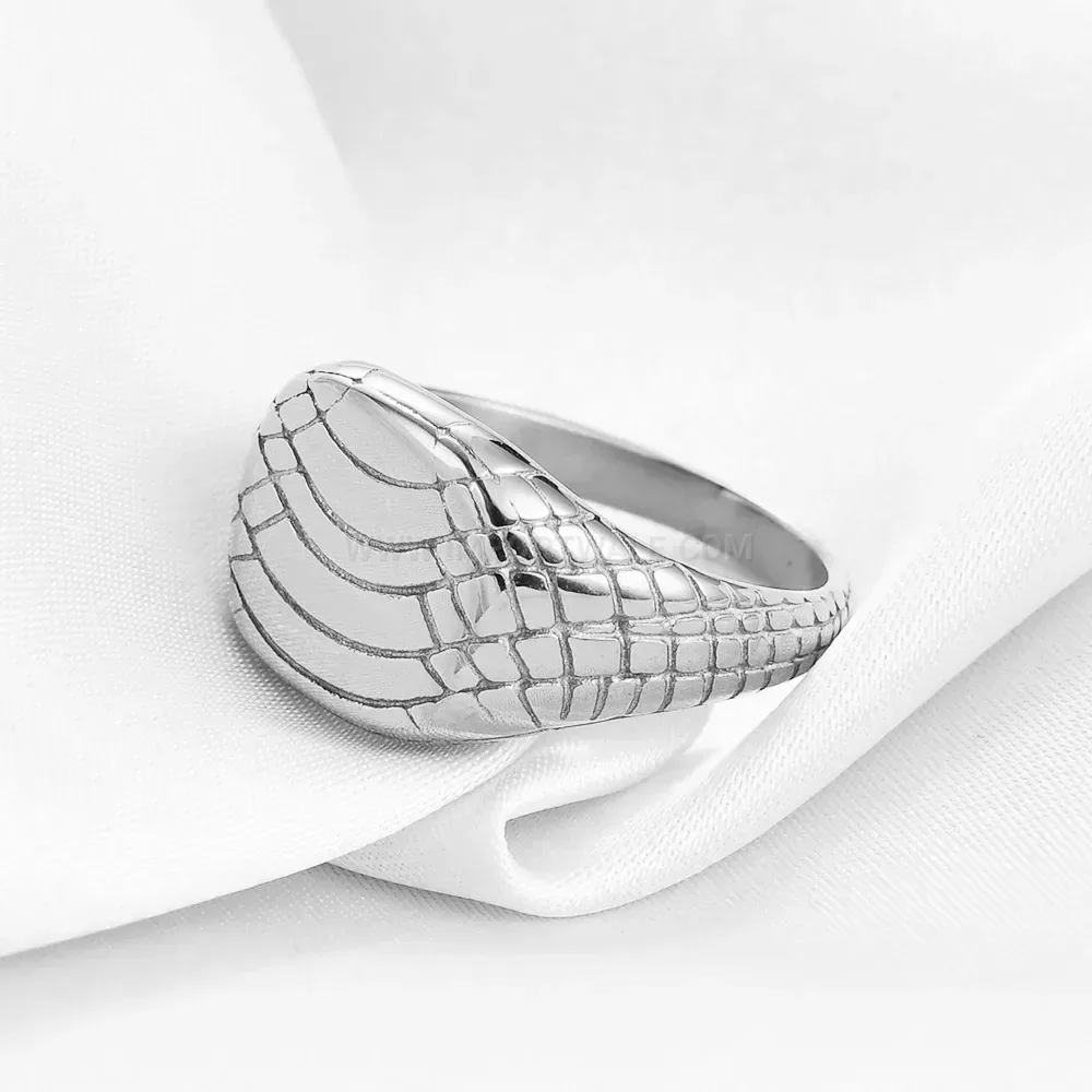 Designer Textured Snake Pattern Stainless Steel Signet Ring