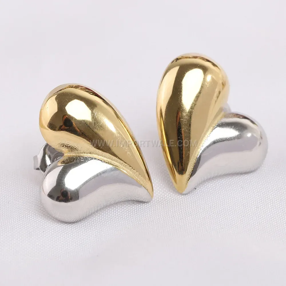 Chic Two-Tone Split Heart Stainless Steel Stud Earrings