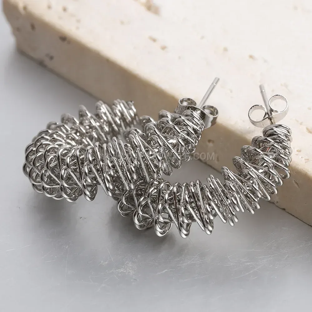 Bold Twisted Rope Motif Stainless Steel Hoop Earrings