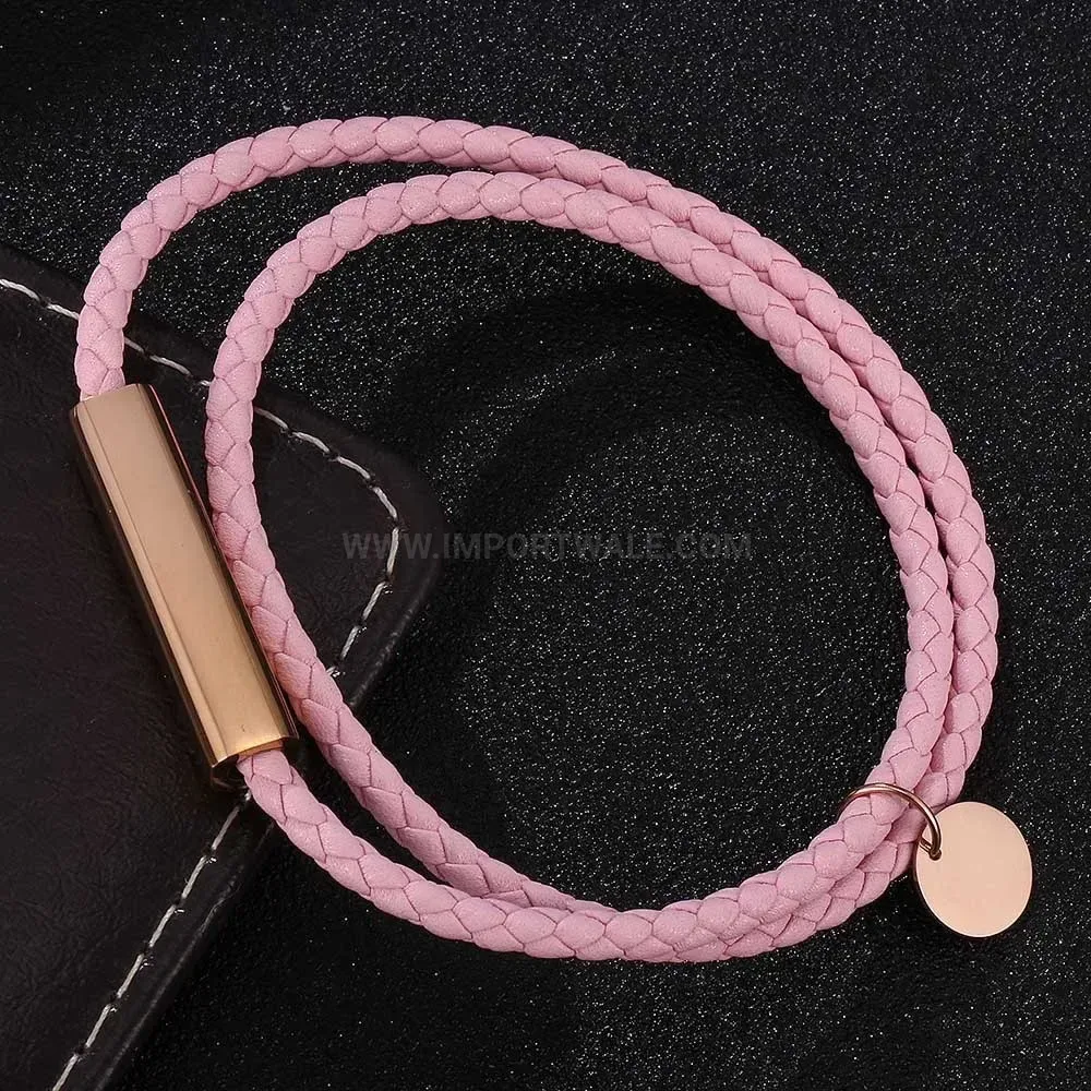 Slender Leather Cord Bracelet with Rose Gold Stainless Steel Clasp