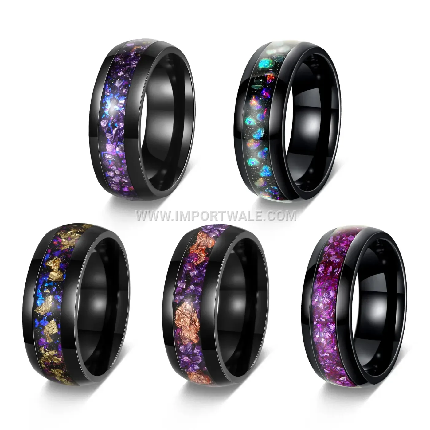 Starry Purple Amethyst Stainless Steel Band Ring Set