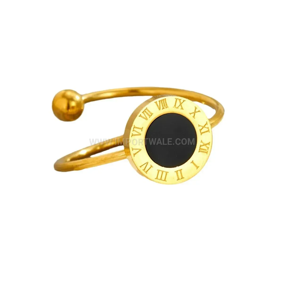 Adjustable Black Daisy Roman Numeral Titanium Steel Open Ring