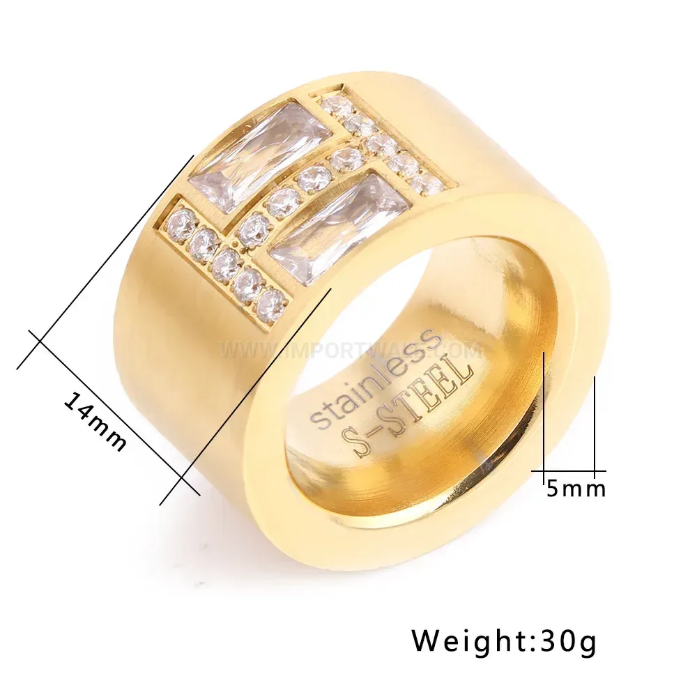 Minimalist Rhinestone Accent Gold Stainless Steel Geometric Ring