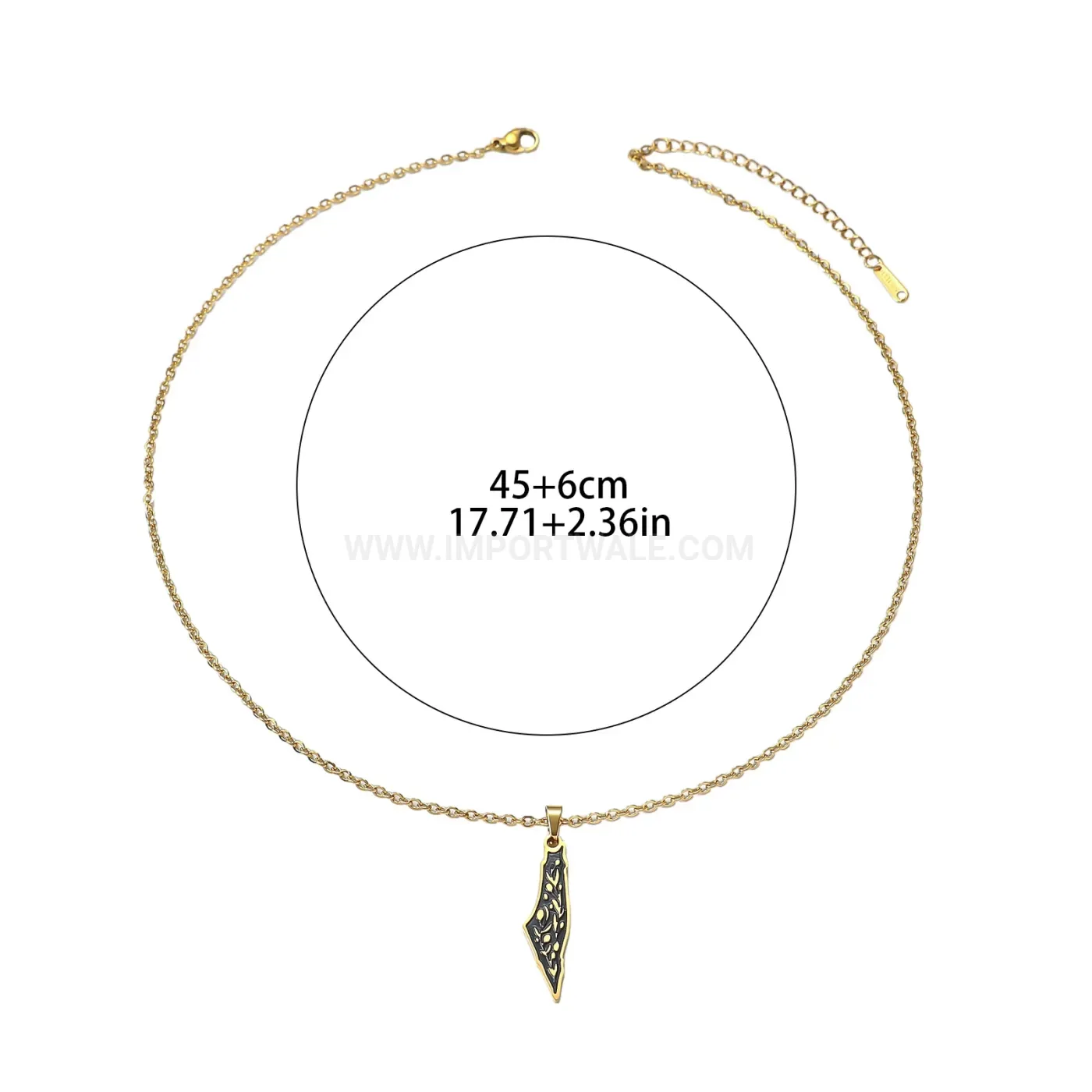Premium Stainless Steel Gold Plated Palestine Map Allah Pendant Necklace