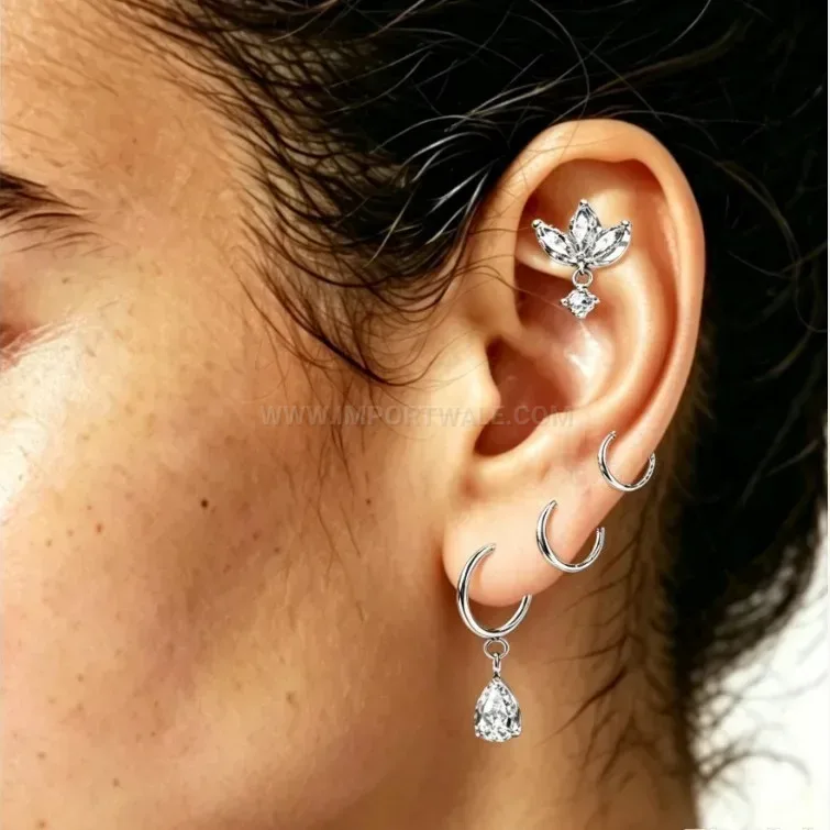 Bold G23 Titanium Internally Threaded Crystal Flat Back Piercing Stud Set