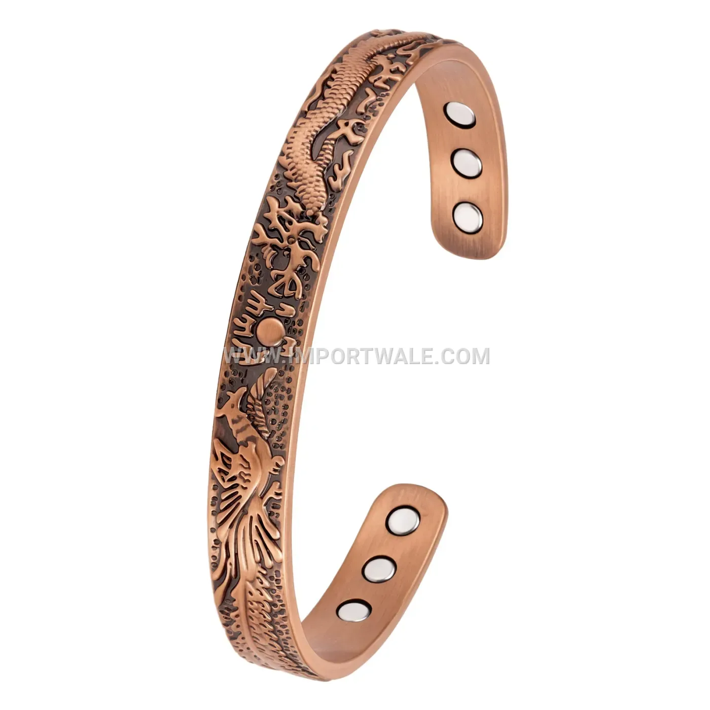 Vintage Dragon And Phoenix Pure Copper Magnetic Cuff Bracelet