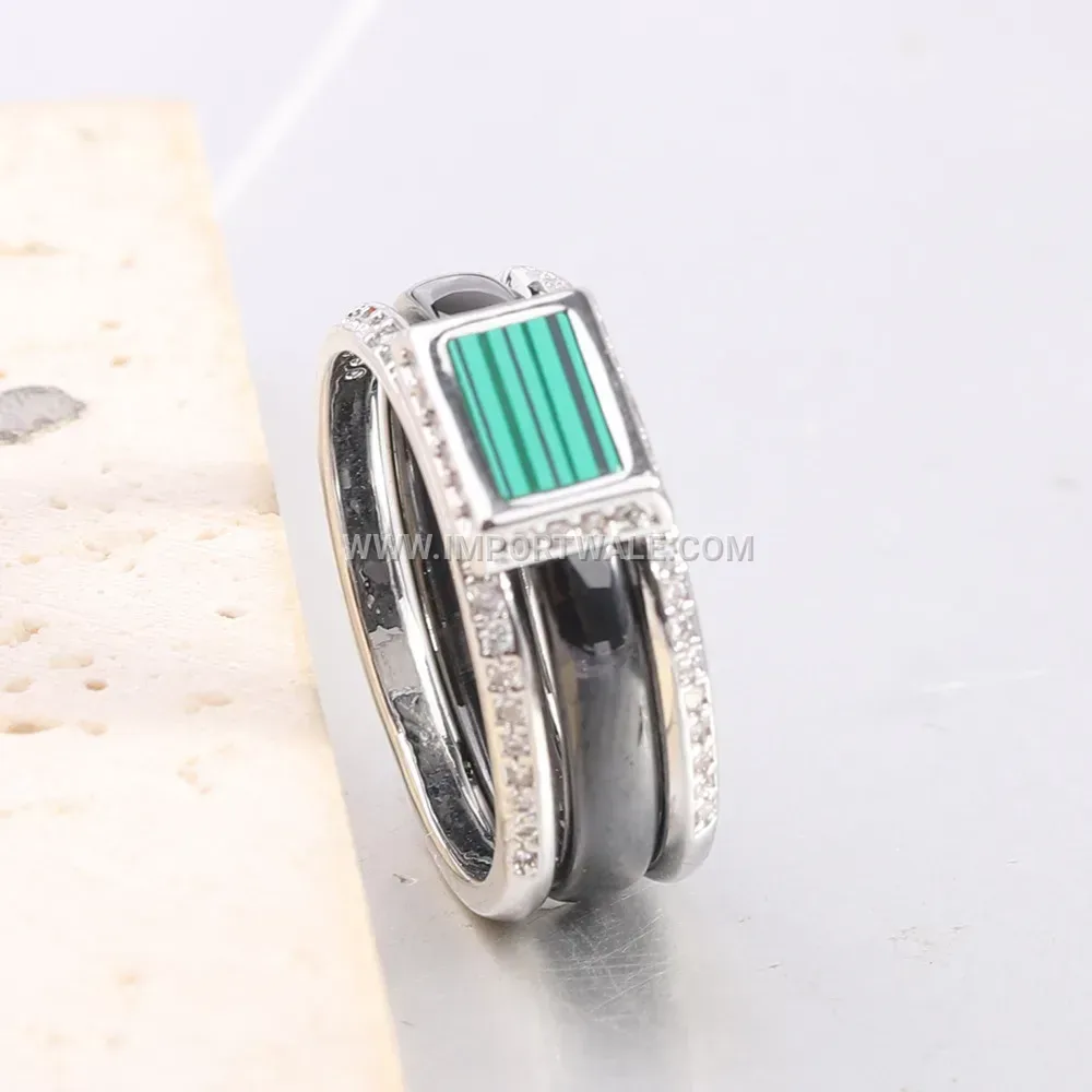 Crystal Inlaid Smooth Ceramic Band Ring