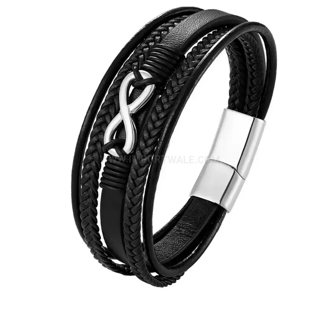 Bold Multi Layer Leather Infinity Charm Bracelet with Magnetic Clasp