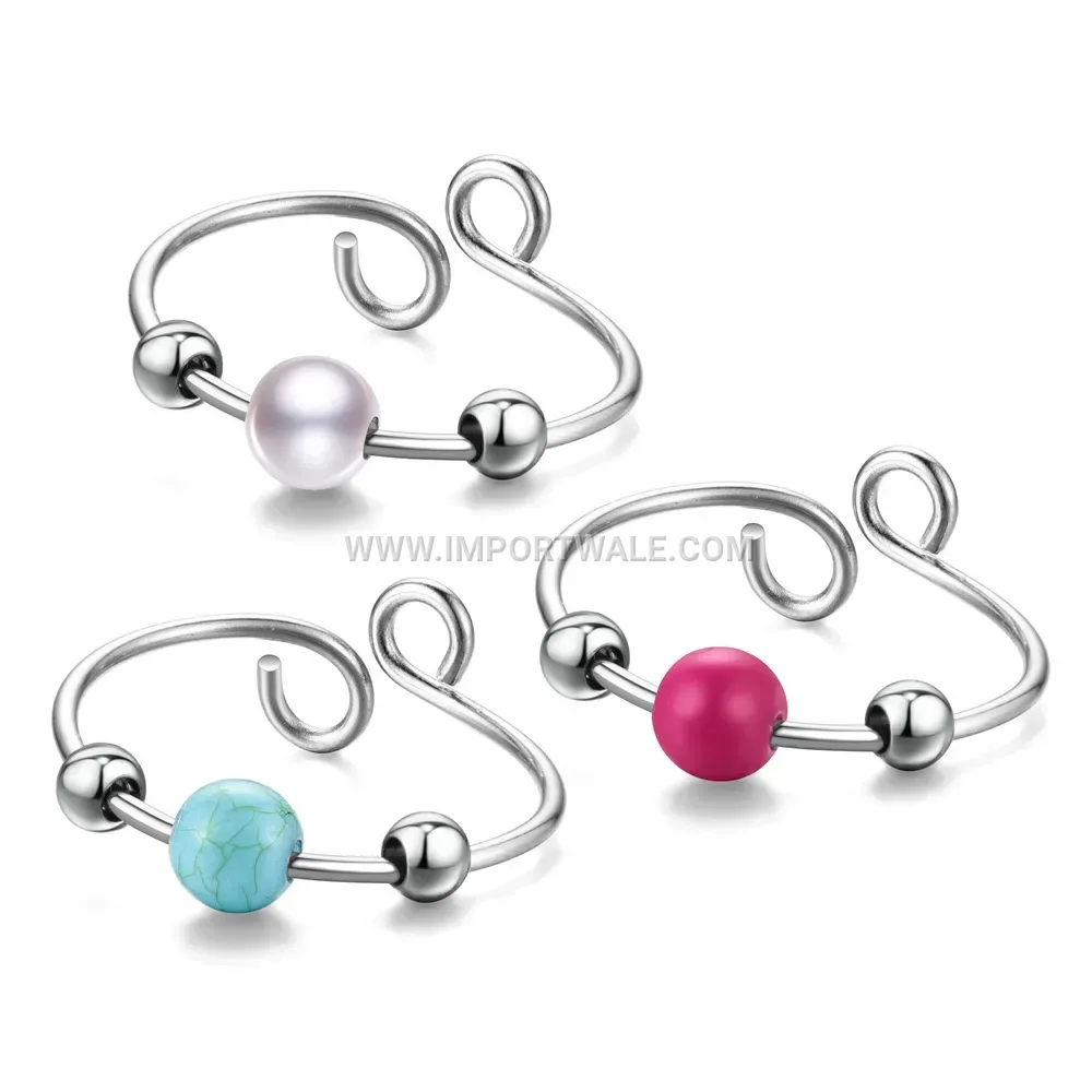Adjustable Stainless Steel Spinner Ring with Bead Detail
