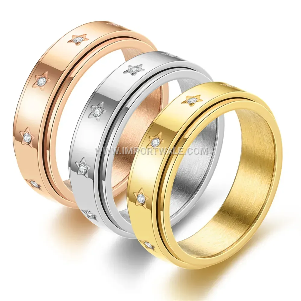 Rotatable Cubic Zirconia Five-Point Star Stainless Steel Ring
