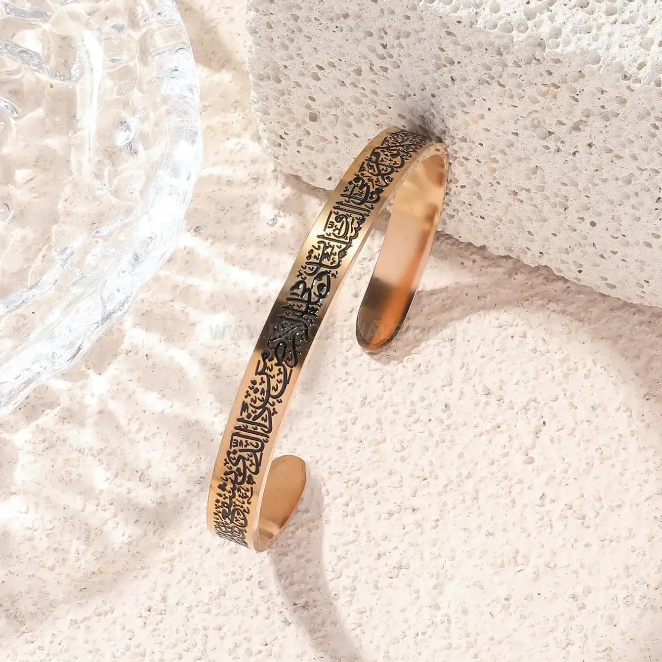 Stainless Steel Ayatul Kursi Arabic Calligraphy Cuff Bangle Bracelet