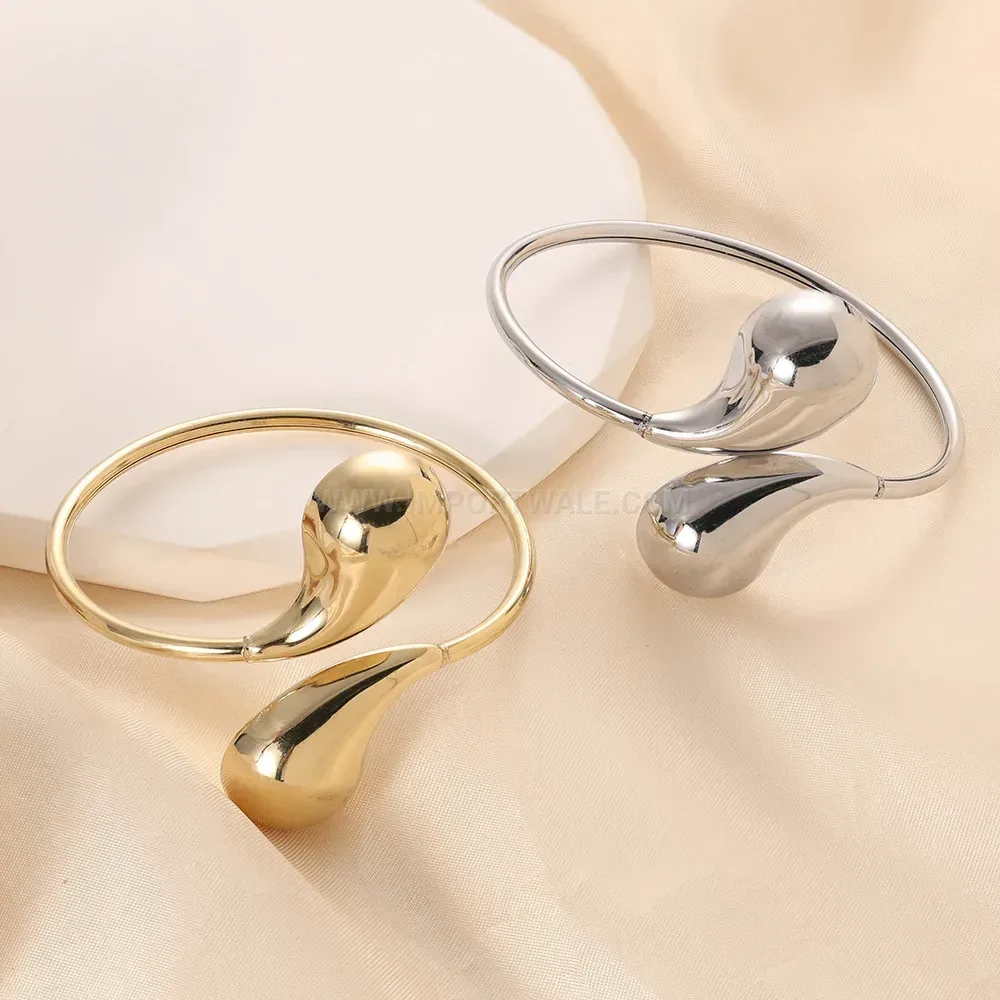 Classic Polished Teardrop Open Stainless Steel Bangle Bracelet