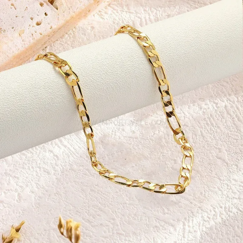 Modern Gold Electroplated Figaro Chain Stainless Steel Necklace