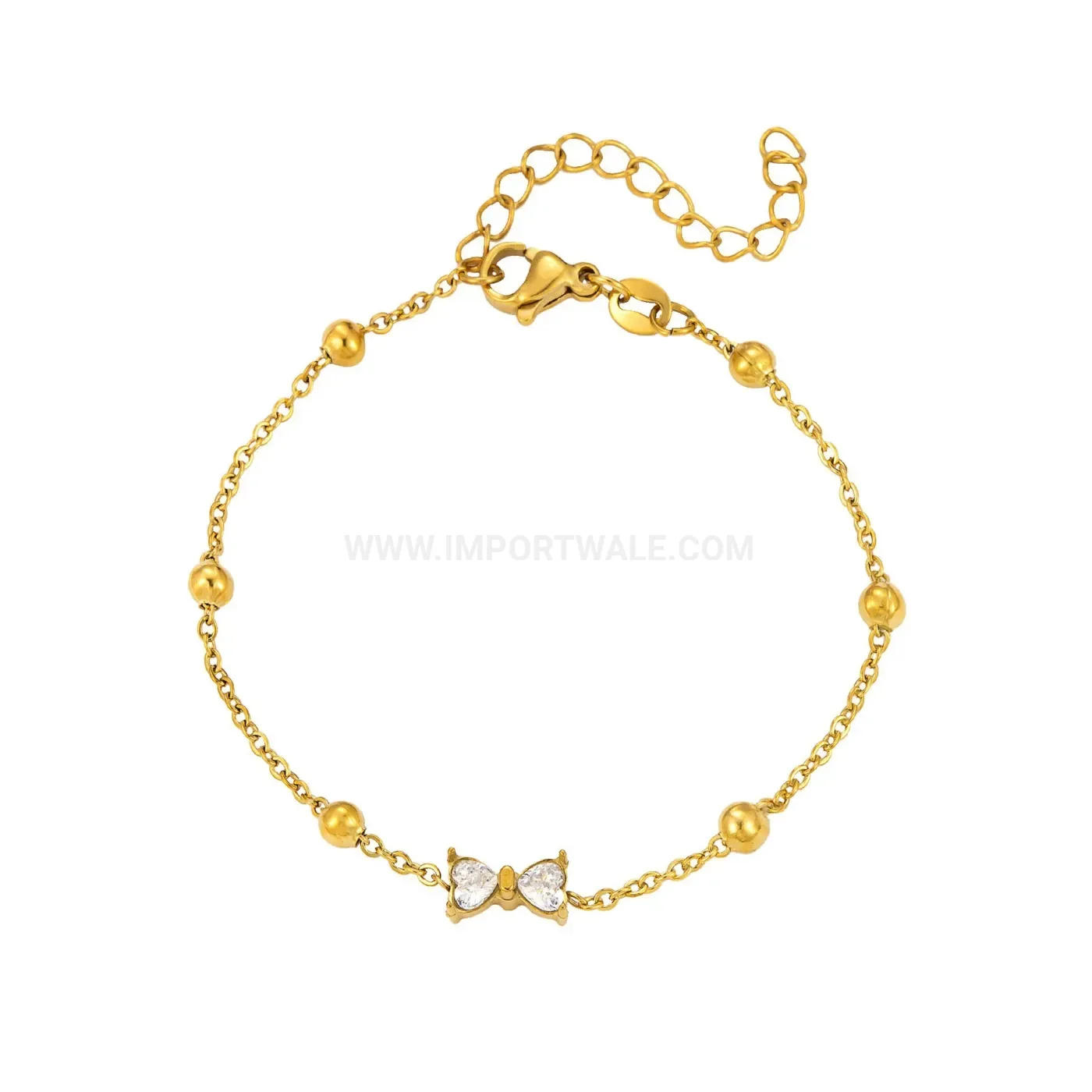 Gold Plated Bow Cubic Zirconia Stainless Steel Bracelet