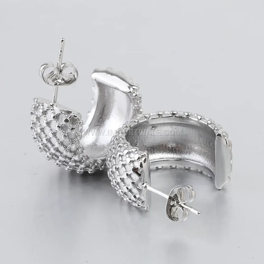 Polka Dot Grid Pattern Stainless Steel C Hoop Earrings