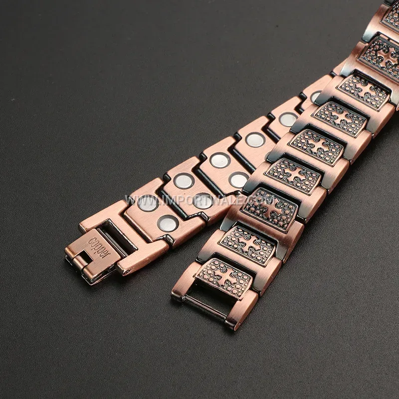 Double Row Leaf Motif Red Copper Bio Magnetic Bracelet