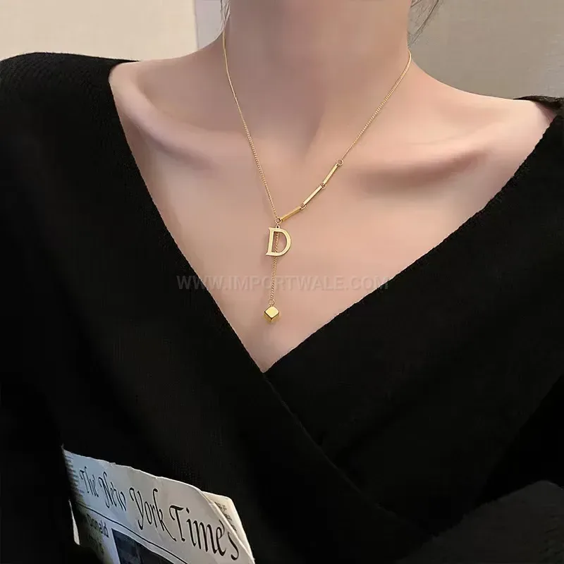 Stylish Minimalist Titanium Steel Letter D Pendant Necklace